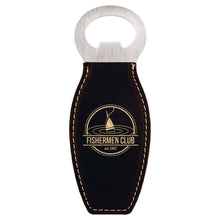 Load image into Gallery viewer, Black/Gold Laserable Leatherette Bottle Opener with Magnet
