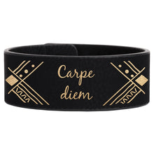 Load image into Gallery viewer, Black/Gold 9 1/2" x 1" Laserable Leatherette Cuff Bracelet
