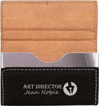 Load image into Gallery viewer, Black/Silver 3 3/4" x 2 3/4" Laserable Leatherette Hard Business Card Holder
