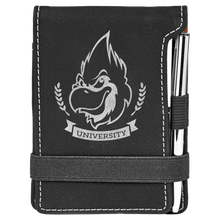 Load image into Gallery viewer, Black/Silver 3 1/4" x 4 3/4" Laserable Leatherette Mini Notepad with Pen

