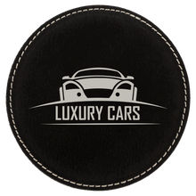 Load image into Gallery viewer, Black/Silver 2 4" Round Laserable Leatherette 6-Coaster Set
