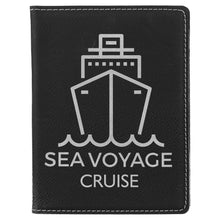 Load image into Gallery viewer, Black/Silver 4 1/4" x 5 1/2" Laserable Leatherette Passport Holder
