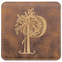 Load image into Gallery viewer, Rustic/Gold 2 4" x 4" Square Laserable Leatherette 6-Coaster Set
