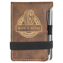 Load image into Gallery viewer, Rustic/Gold 3 1/4" x 4 3/4" Laserable Leatherette Mini Notepad with Pen
