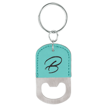 Load image into Gallery viewer, Teal Oval Laserable Leatherette Bottle Opener Keychain
