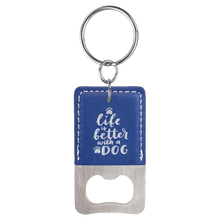 Load image into Gallery viewer, Blue/Silver Rectangle Laserable Leatherette Bottle Opener Keychain
