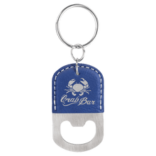 Load image into Gallery viewer, Blue/Silver Oval Laserable Leatherette Bottle Opener Keychain
