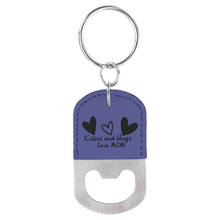 Load image into Gallery viewer, Purple Oval Laserable Leatherette Bottle Opener Keychain
