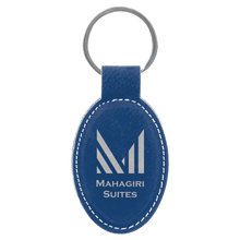 Load image into Gallery viewer, Blue/Silver 3" x 1 3/4" Laserable Leatherette Oval Keychain
