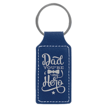 Load image into Gallery viewer, Blue/Silver 2 3/4" x 1 1/4" Laserable Leatherette Rectangle Keychain

