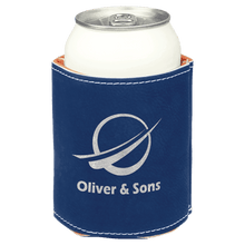 Load image into Gallery viewer, Blue/Silver 3 3/4" Laserable Leatherette Beverage Holder

