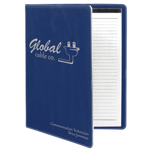 Load image into Gallery viewer, Blue/Silver 9 1/2" x 12" Laserable Leatherette Portfolio with Notepad
