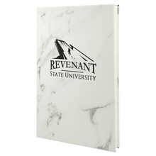 Load image into Gallery viewer, White Marble 5 1/4" x 8 1/4" Laserable Leatherette Journal with Lined Notepad
