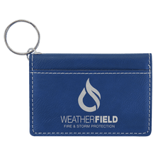 Load image into Gallery viewer, Blue/Silver 4 1/4" x 3" Laserable Leatherette Keychain ID Holder
