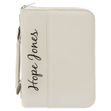Load image into Gallery viewer, White 6 3/4" x 9 1/4" Leatherette Book/Bible Cover with Handle &amp; Zipper
