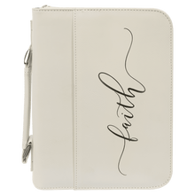 Load image into Gallery viewer, White 7 1/2" x 10 3/4" Leatherette Book/Bible Cover with Handle &amp; Zipper

