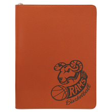 Load image into Gallery viewer, Basketball 9 1/2" x 12" w/ Zipper Laserable Leatherette Portfolio with Notepad
