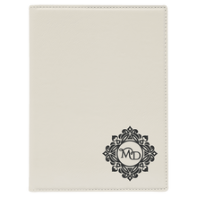 Load image into Gallery viewer, White 7" x 9" Laserable Leatherette Small Portfolio with Notepad
