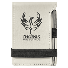 Load image into Gallery viewer, White 3 1/4" x 4 3/4" Laserable Leatherette Mini Notepad with Pen
