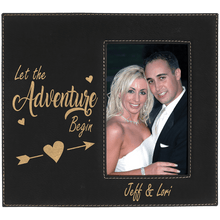 Load image into Gallery viewer, Black/Gold 4" x 6" Leatherette Photo Frame with 4 1/4" x 7 7/8" Engraving Area
