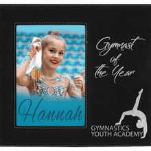 Load image into Gallery viewer, Black/Silver 5" x 7" Leatherette Photo Frame with 4 1/4" x 8 7/8" Engraving Area
