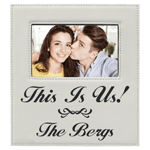 Load image into Gallery viewer, White 4" x 6" Leatherette Photo Frame with 4 1/4" x 7 7/8" Engraving Area
