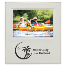 Load image into Gallery viewer, White 5" x 7" Leatherette Photo Frame with 4 1/4" x 8 7/8" Engraving Area
