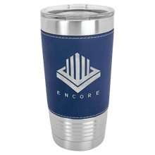 Load image into Gallery viewer, Blue/Silver Laserable Leatherette Tumbler with Clear Polar Camel 20 oz. Lid
