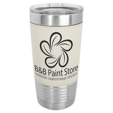 Load image into Gallery viewer, White/Black Laserable Leatherette Tumbler with Clear Polar Camel 20 oz. Lid
