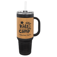 Load image into Gallery viewer, Black with Bamboo Polar Camel 40 oz. Laserable Leatherette Travel Mug with a Handle &amp; Straw
