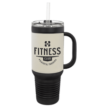 Load image into Gallery viewer, Black with White Polar Camel 40 oz. Laserable Leatherette Travel Mug with a Handle &amp; Straw
