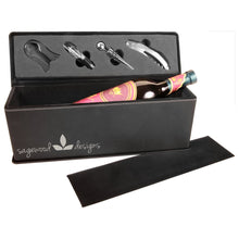 Load image into Gallery viewer, Black/Silver Laserable Leatherette Single Wine Box with Tools

