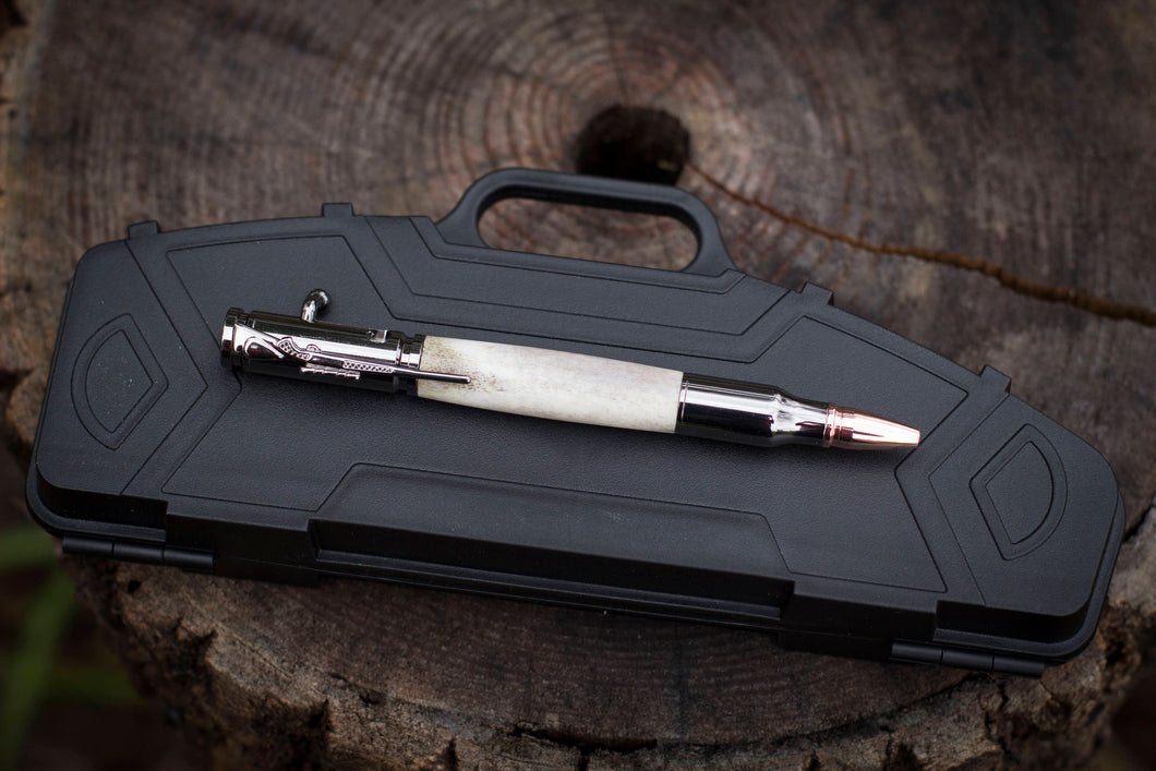 Whitetail Antler Bolt Action Pen with Rifle Case