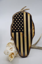 Load image into Gallery viewer, Whitetail Deer Taxidermy Euro Plaque - Carved USA Flag - American Flag - Rustic Flag
