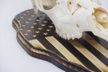 Load image into Gallery viewer, Whitetail Deer Taxidermy Euro Plaque - Carved USA Flag - American Flag - Rustic Flag
